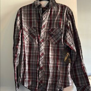 Helix Men's Red and Gray Plaid Shirt